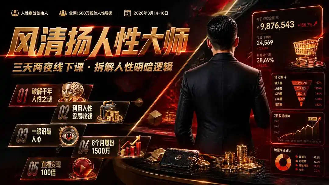 风清扬人性大师-三天两夜3月14-16线下课2026年｜拆解人性明暗逻辑，识人避坑，千万粉涨粉+直播百倍变现实战教学-钱途社