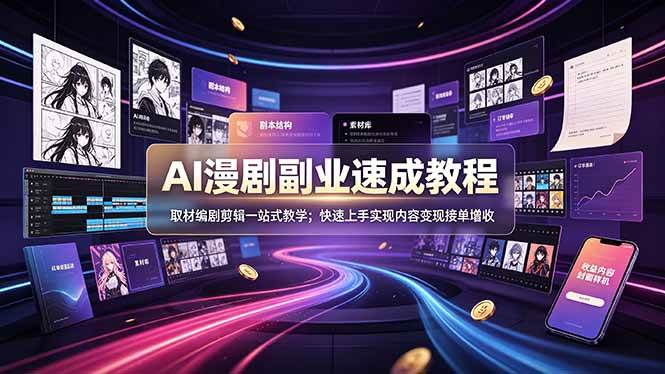 （19157期）AI漫剧副业速成教程，取材编剧剪辑一站式教学；快速上手实现内容变现接单增收-钱途社
