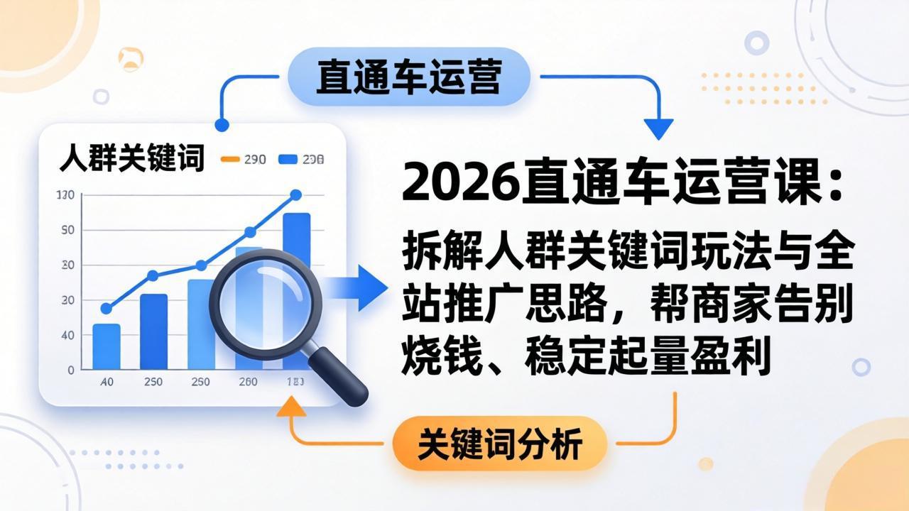 2026直通车运营课：拆解人群关键词玩法与全站推广思路，帮商家告别烧钱、稳定起量盈利-钱途社