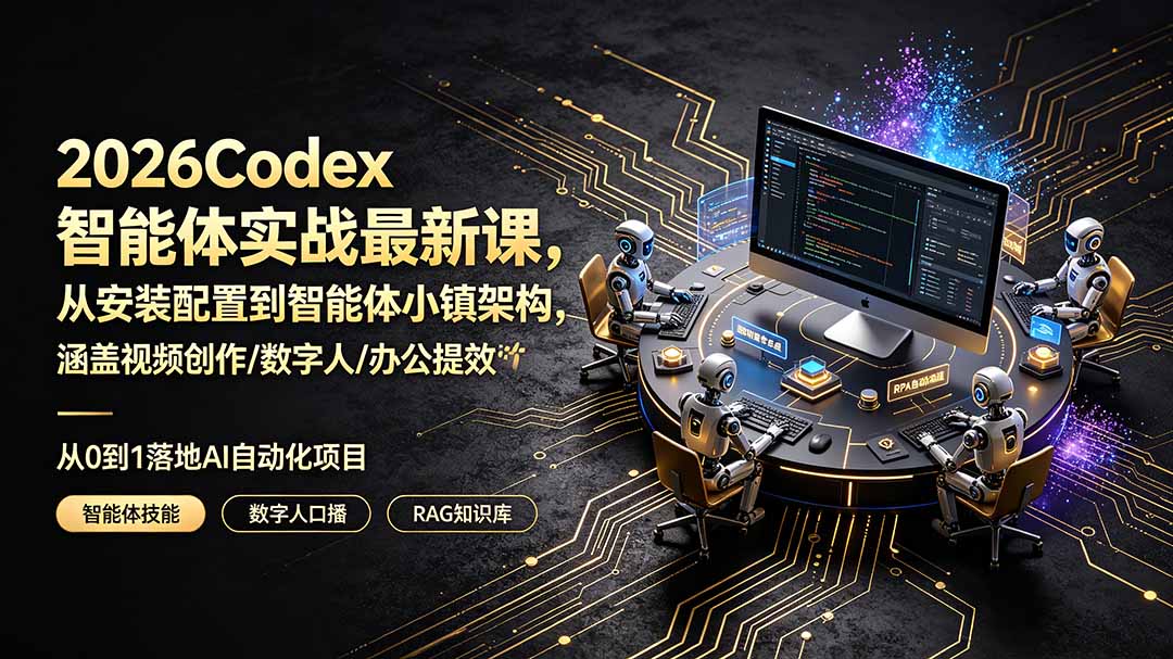 2026Codex智能体实战最新课，从安装配置到智能体小镇架构，涵盖视频创作/数字人/办公提效全技能-钱途社