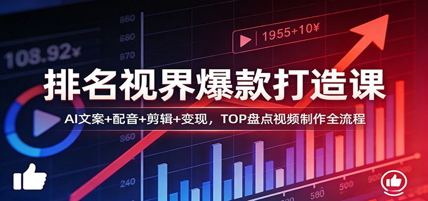 排名视界爆款打造课：AI文案+配音+剪辑+变现，TOP盘点视频制作全流程-钱途社
