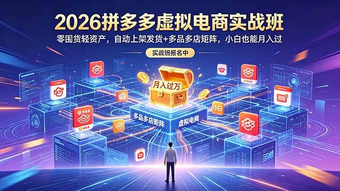（18879期）2026拼多多虚拟电商实战班：零囤货轻资产，自动上架发货+多品多店矩阵，小白也能月入过万-钱途社