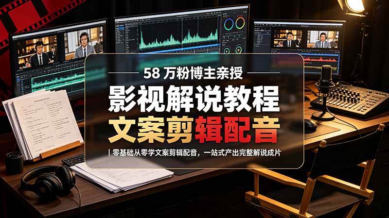 （19160期）58 万粉博主荧幕春秋亲授影视解说教程｜零基础从零学文案剪辑配音，一站式产出完整解说成片-钱途社