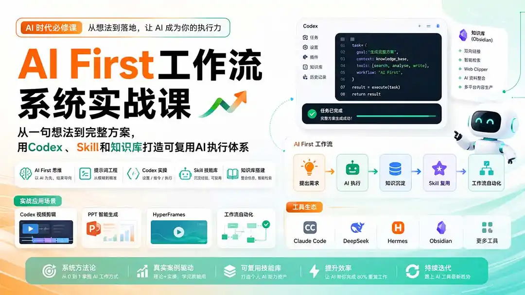 AI First工作流系统实战课：从一句想法到完整方案，用Codex、Skill和知识库打造可复用AI执行体系-钱途社