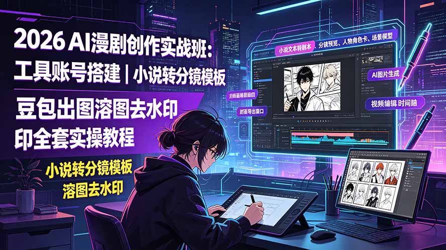 2026AI漫剧创作实战班：工具账号搭建｜小说转分镜模板｜豆包出图溶图去水印全套实操教程-钱途社