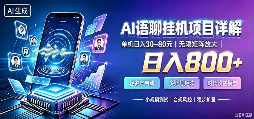 AI语聊挂机，日入800+，适用个人副业，工作室矩阵操作-钱途社