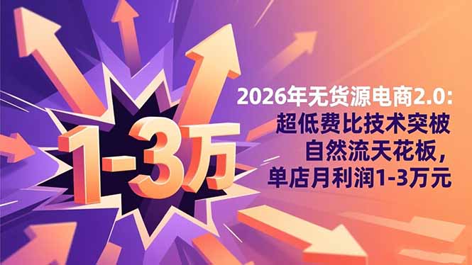 2026年无货源电商2.0【更新】：超低费比技术突破自然流天花板，单店月利润1-3万元-钱途社
