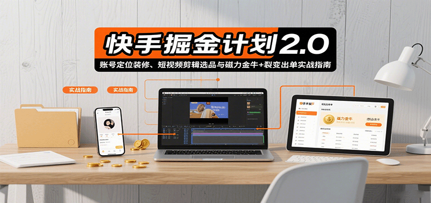 快手掘金计划2.0，账号定位装修、短视频剪辑选品与磁力金牛+裂变出单实战指南-钱途社