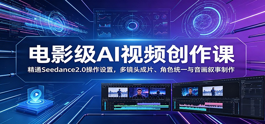 电影级AI视频创作课:精通Seedance2.0操作设置,多镜头成片、角色统一与音画叙事制作-钱途社