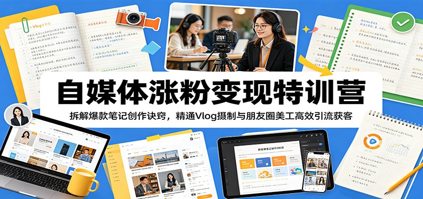 自媒体涨粉变现特训营：拆解爆款笔记创作诀窍，精通Vlog摄制与朋友圈美工高效引流获客-钱途社
