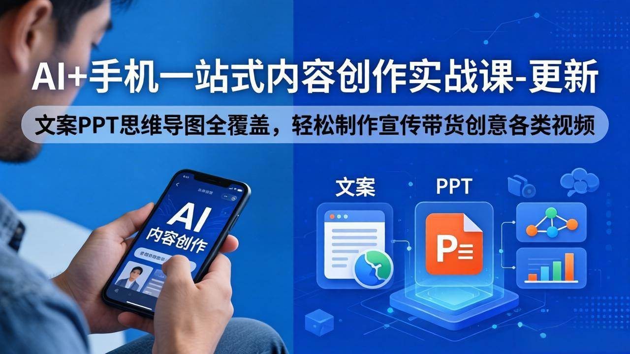 （18204期）AI+手机一站式内容创作实战课-更新，文案PPT思维导图全覆盖，轻松制作宣传带货创意各类视频-钱途社