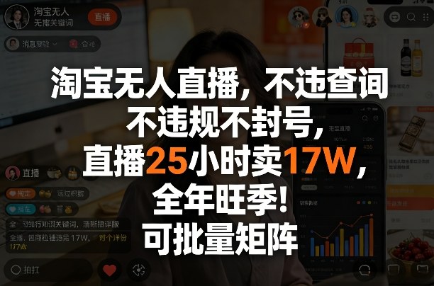 淘宝无人直播,不违规不封号,直播25小时卖17W,全年旺季!可批量矩阵【揭秘】-钱途社