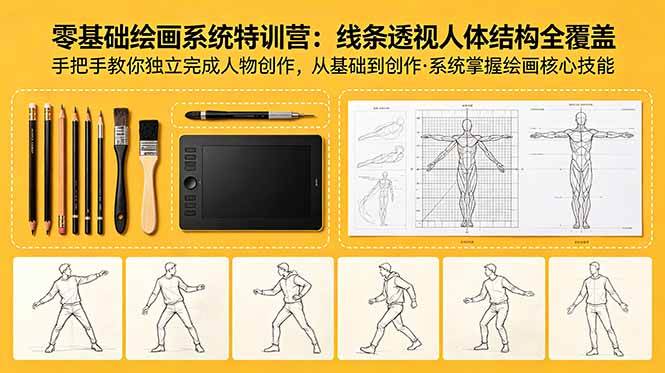 （18615期）零基础绘画系统特训营：线条透视人体结构全覆盖，手把手教你独立完成人物创作-钱途社