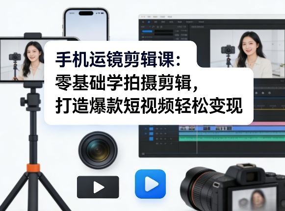 手机运镜剪辑课：零基础学拍摄剪辑，打造爆款短视频轻松变现-钱途社