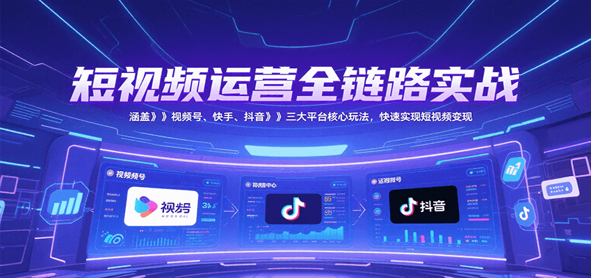 短视频运营全链路实战，涵盖视频号、快手、抖音三大平台核心玩法，快速实现变现！-钱途社
