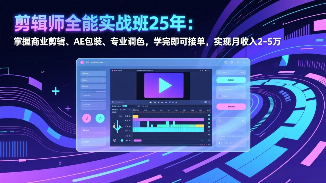 剪辑师全能实战班25年：掌握商业剪辑、AE包装、专业调色，学完即可接单，实现月收入2-5万-钱途社