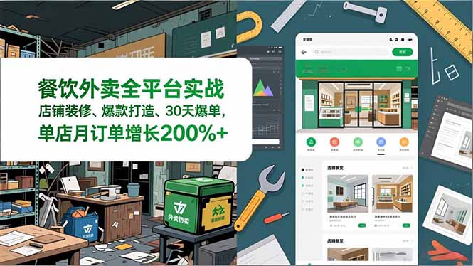 餐饮外卖全平台实战,店铺装修、爆款打造、30天爆单,手把手教学,单店月订单增长200%+-钱途社