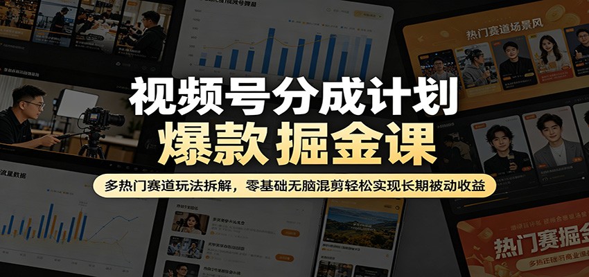视频号分成计划爆款掘金课：多热门赛道玩法拆解，零基础无脑混剪轻松实现长期被动收益-钱途社