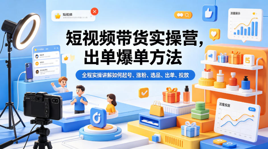短视频带货实操营，出单爆单方法，全程实操讲解如何起号、涨粉、选品、出单、投放(更新0515)-钱途社