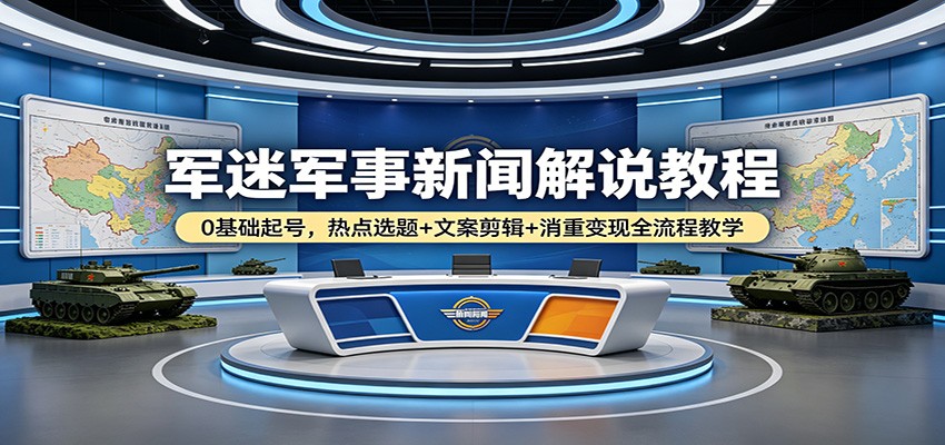 军迷军事新闻解说教程：0基础起号，热点选题+文案剪辑+消重变现全流程教学-钱途社