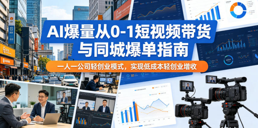 AI爆量从0-1短视频带货与同城爆单指南,一人一公司轻创业模式,实现低成本轻创业增收-钱途社