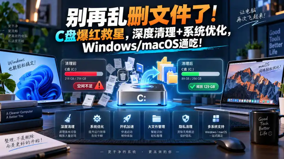 别再乱删文件了！C盘爆红救星，深度清理+系统优化，Windows/macOS通吃！-钱途社