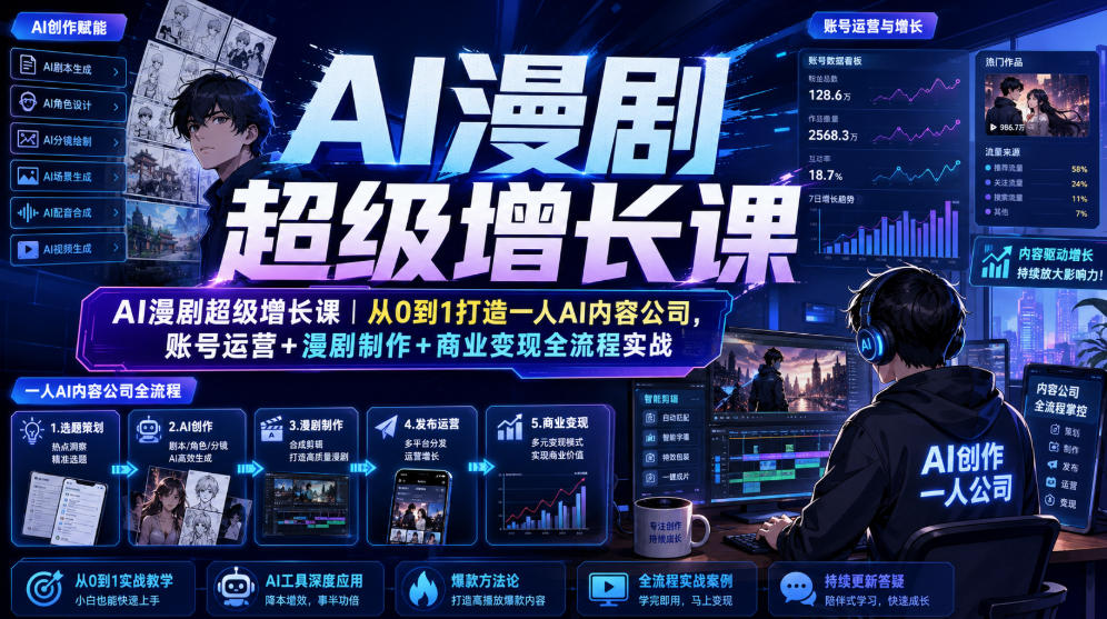 AI漫剧超级增长课｜从0到1打造一人AI内容公司，账号运营+漫剧制作+商业变现全流程实战-钱途社