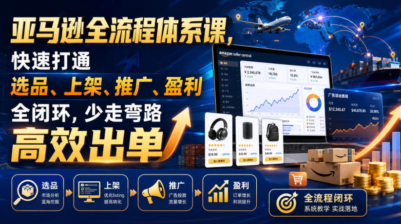 亚马逊全流程体系课，快速打通选品、上架、推广、盈利全闭环，少走弯路高效出单-钱途社