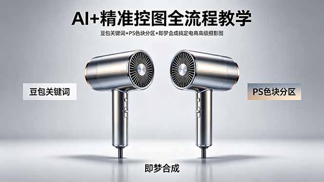 AI+精准控图全流程教学 豆包关键词+PS色块分区+即梦合成搞定电商高级摄影图-钱途社