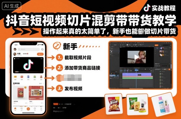 抖音短视频切片混剪带货教学，操作起来真的太简单了，新手也能做切片带货-钱途社