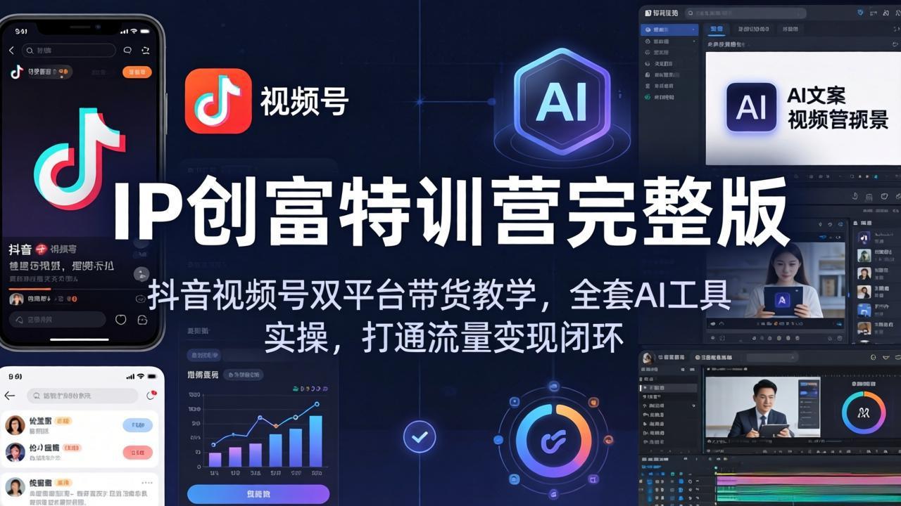 IP创富特训营完整版：抖音视频号双平台带货教学，全套AI工具实操，打通流量变现闭环-钱途社