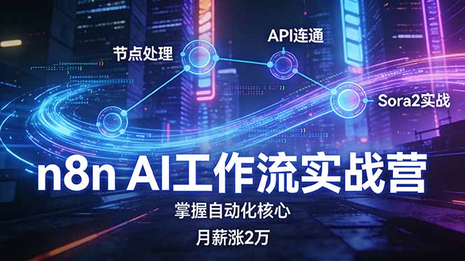 n8n AI工作流实战营,节点处理+API连通+Sora2实战,掌握自动化核心月薪涨2万-钱途社