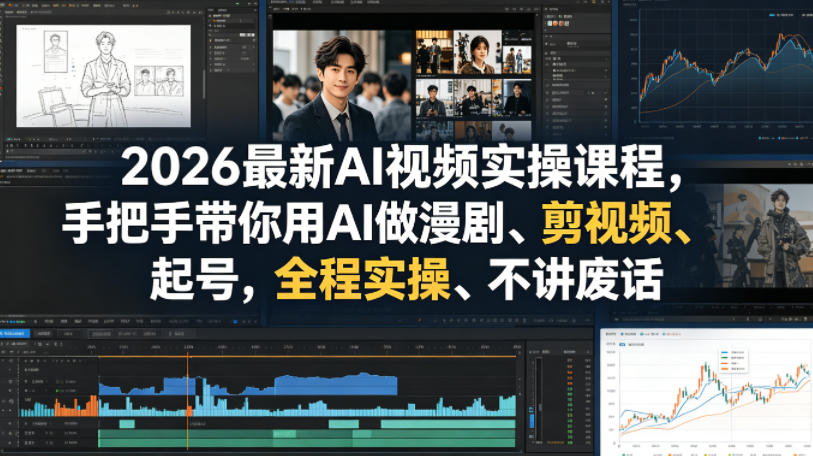 2026最新AI视频实操课程，手把手带你用AI做漫剧、剪视频、起号，全程实操、不讲废话-钱途社