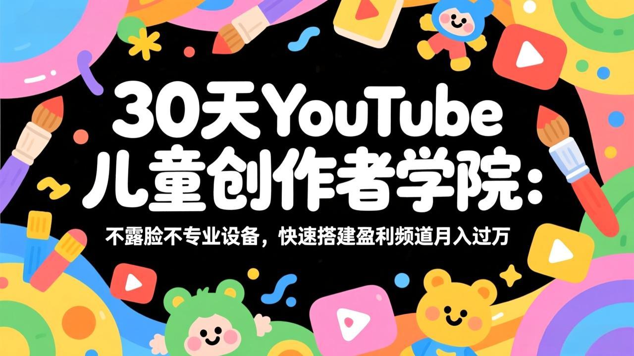 30天YouTube儿童创作者学院：不露脸不专业设备，快速搭建盈利频道月入过万-钱途社