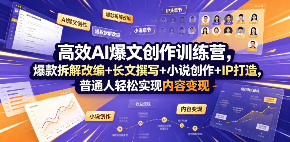 高效AI爆文创作训练营，爆款拆解改编+长文撰写+小说创作+IP打造，普通人轻松实现内容变现-钱途社