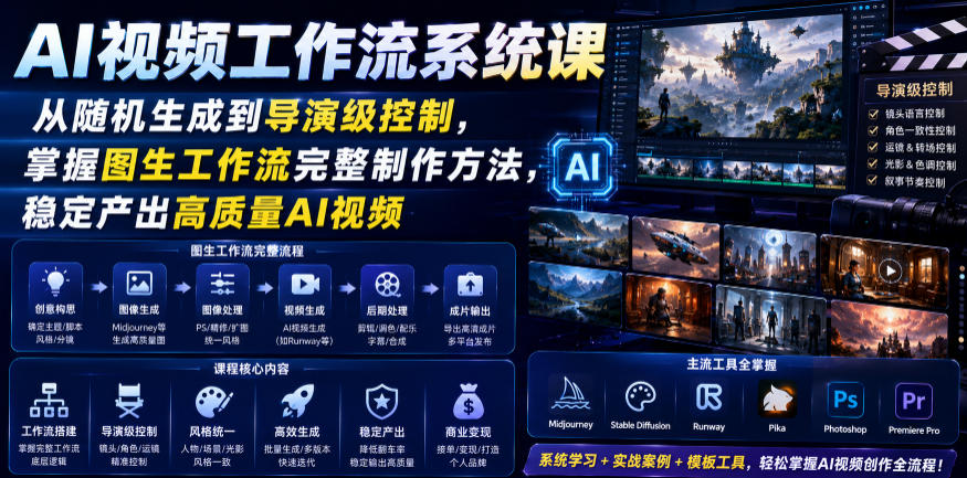 AI视频工作流系统课，从随机生成到导演级控制，掌握图生工作流完整制作方法，稳定产出高质量AI视频-钱途社