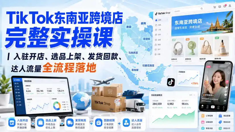 TikTok东南亚跨境店完整实操课｜入驻开店、选品上架、发货回款、达人流量全流程落地-钱途社