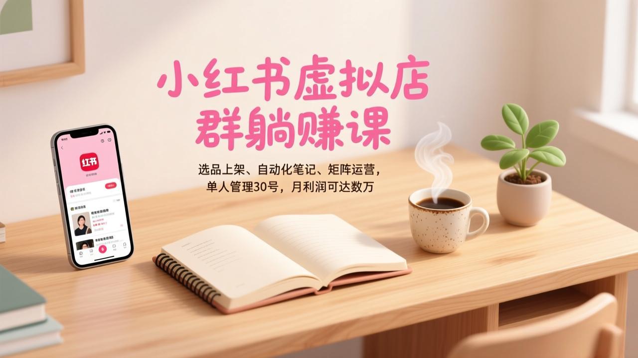 小红书虚拟店群躺赚课，选品上架、自动化笔记、矩阵运营，单人管理30号，月利润可达数万-钱途社