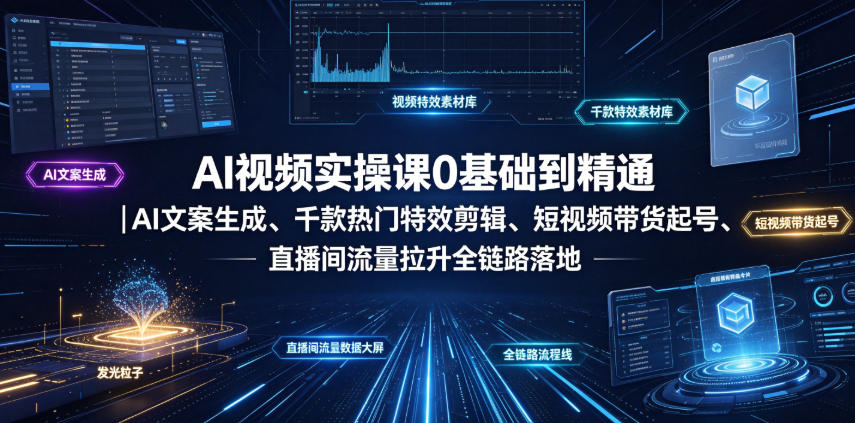 AI视频实操课0基础到精通｜AI文案生成、千款热门特效剪辑、短视频带货起号、直播间流量拉升全链路落地-钱途社
