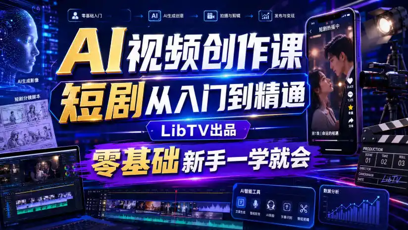 AI视频创作课，短剧从入门到精通，LibTV出品，零基础新手一学就会-钱途社