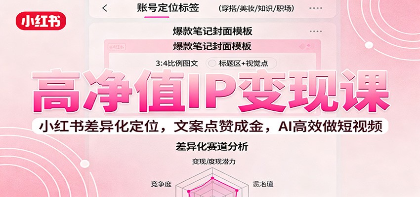 高净值IP变现课：小红书差异化定位，文案点赞成金， AI高效做短视频-钱途社