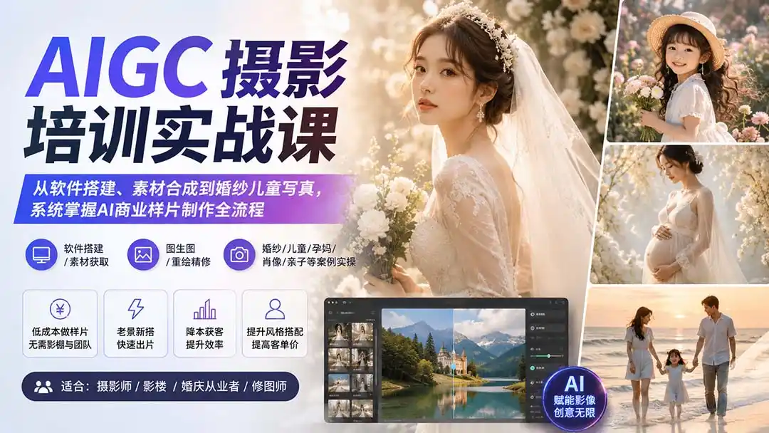 AIGC摄影培训实战课：从软件搭建、素材合成到婚纱儿童写真，系统掌握AI商业样片制作全流程-钱途社