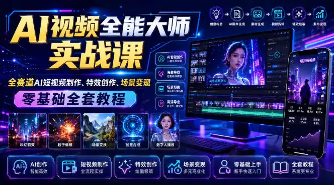 AI视频全能大师实战课｜全赛道AI短视频制作、特效创作、场景变现零基础全套教程-钱途社