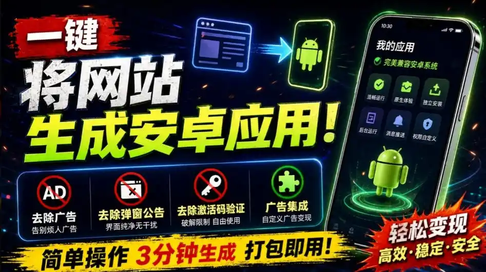 目前最好用，一键将网站生成安卓应用！支持去除广告、弹窗公告、激活码验证、广告集成等web-to-app-钱途社