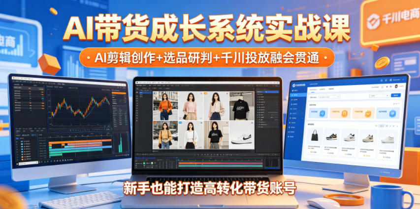 AI带货成长系统实战课,AI剪辑创作+选品研判+千川投放融会贯通,新手也能打造高转化带货账号(更新2026年)-钱途社