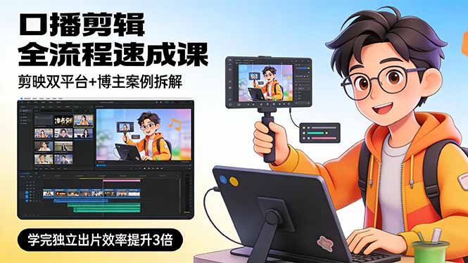 口播剪辑全流程速成课,剪映双平台+博主案例拆解,学完独立出片效率提升3倍-钱途社