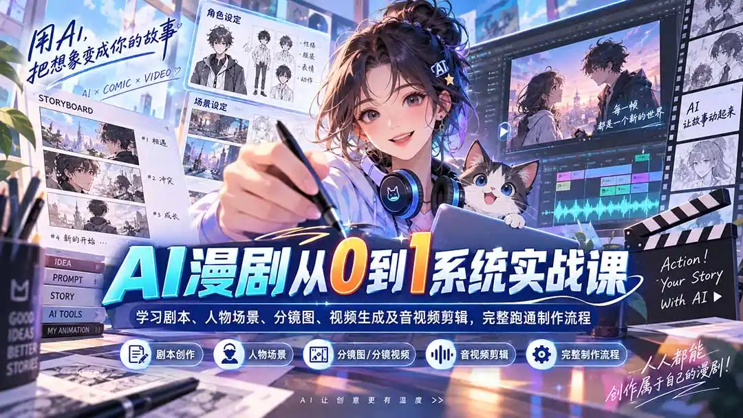 AI漫剧从0到1系统实战课：学习剧本、人物场景、分镜图、视频生成及音视频剪辑，完整跑通制作流程-钱途社