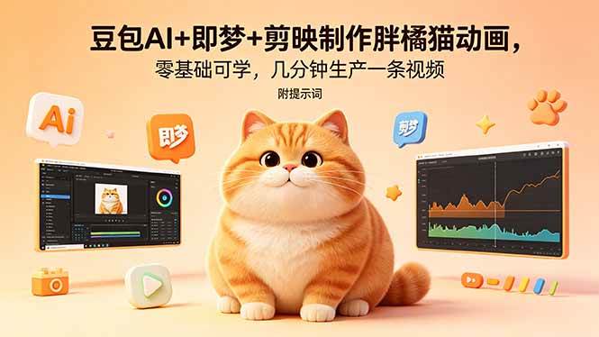 （18431期）豆包AI+即梦+剪映制作胖橘猫动画，零基础可学，几分钟生产一条视频，附提示词-钱途社