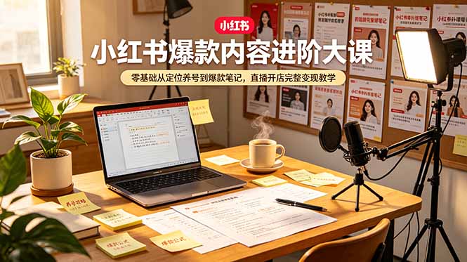 小红书爆款内容进阶大课，零基础从定位养号到爆款笔记，直播开店完整变现教学-钱途社