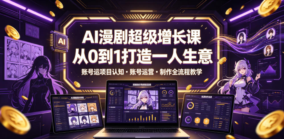 AI漫剧超级增长课，从0到1打造一人生意，项目认知・账号运营・制作全流程教学-钱途社